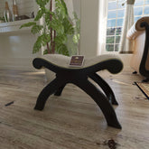Wooden Twist Piede Teak Wood Ottoman Puffy Stool - Wooden Twist UAE